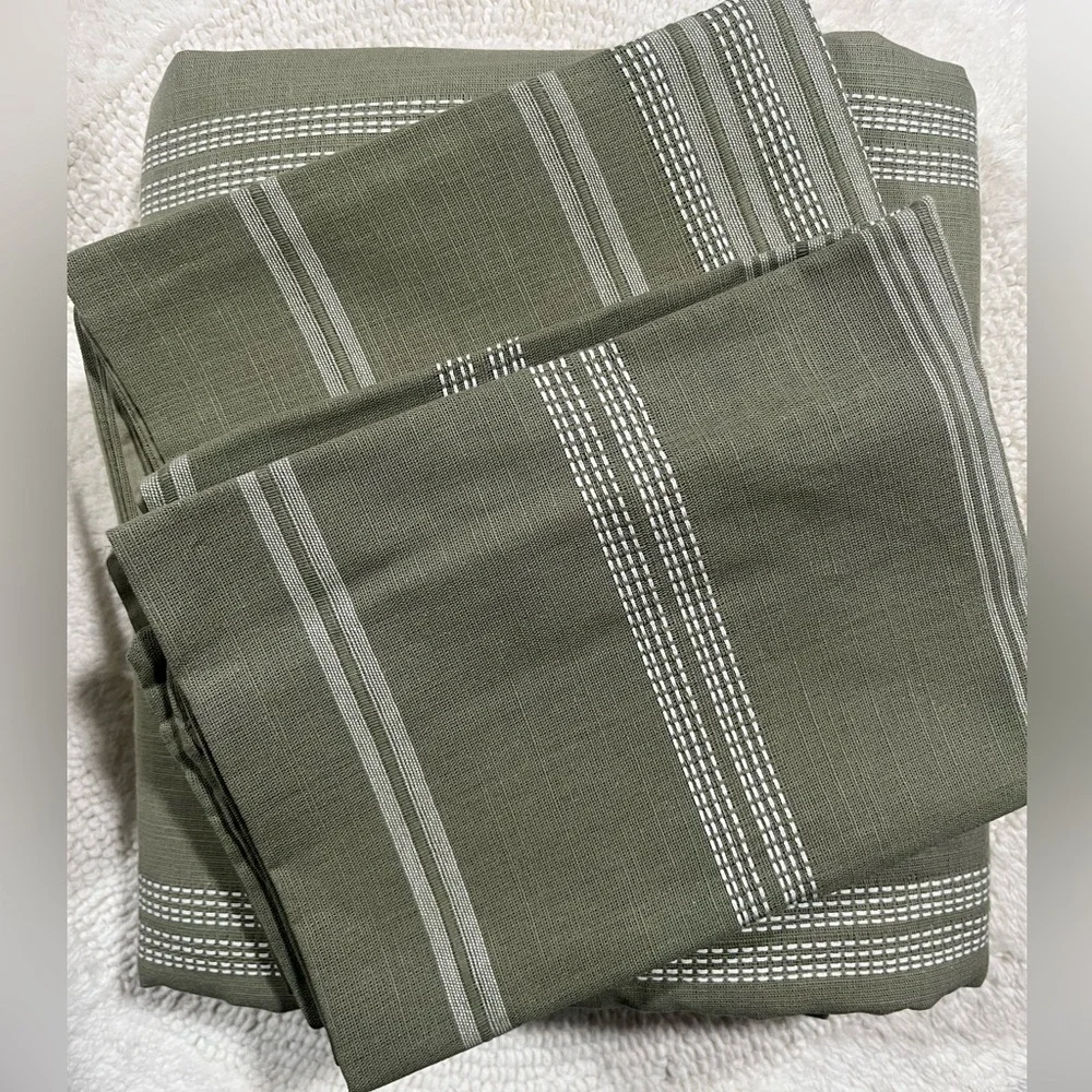 Full/Queen Cotton Woven Stripe Duvet Cover Sham Set Moss Green/White Threshold